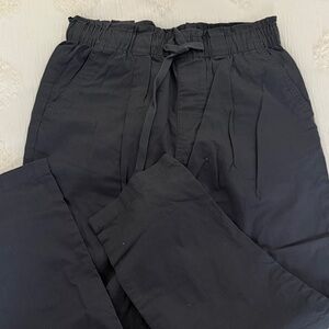 LOFT Black Straight-Leg Drawstring Trousers
